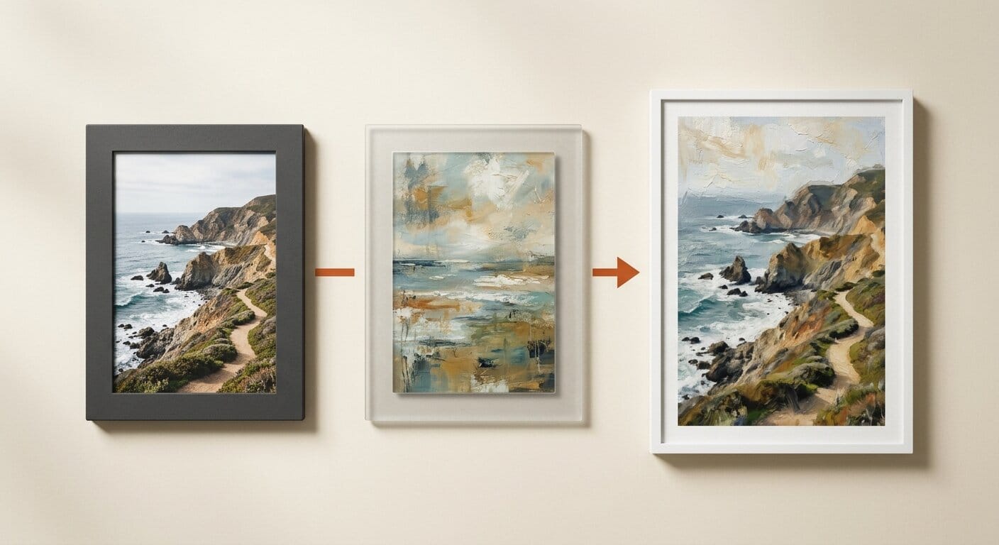 Content and style images merging into result via style transfer