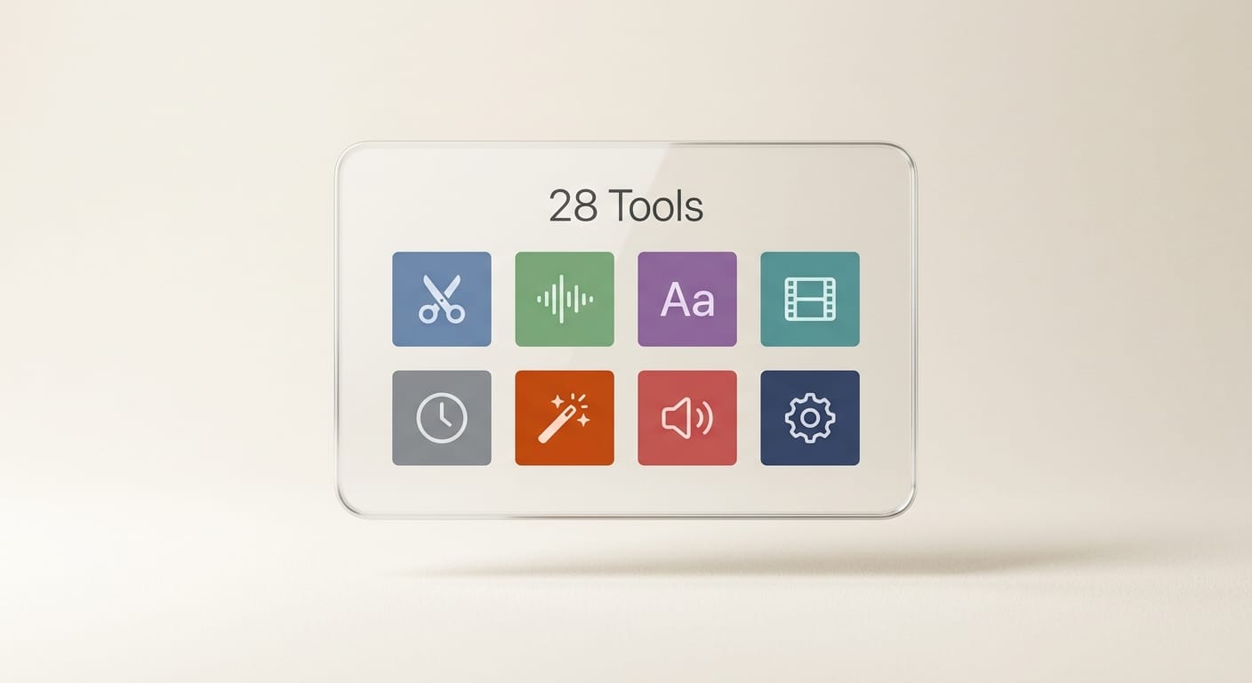 Snipforge 28 AI video tools grid in browser interface