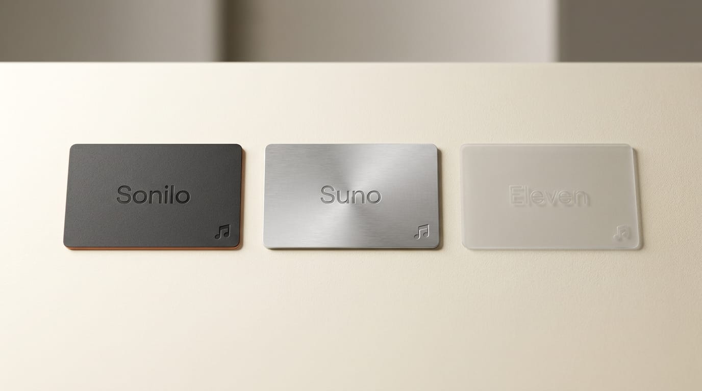 Sonilo Suno ElevenMusic comparison cards with music notes