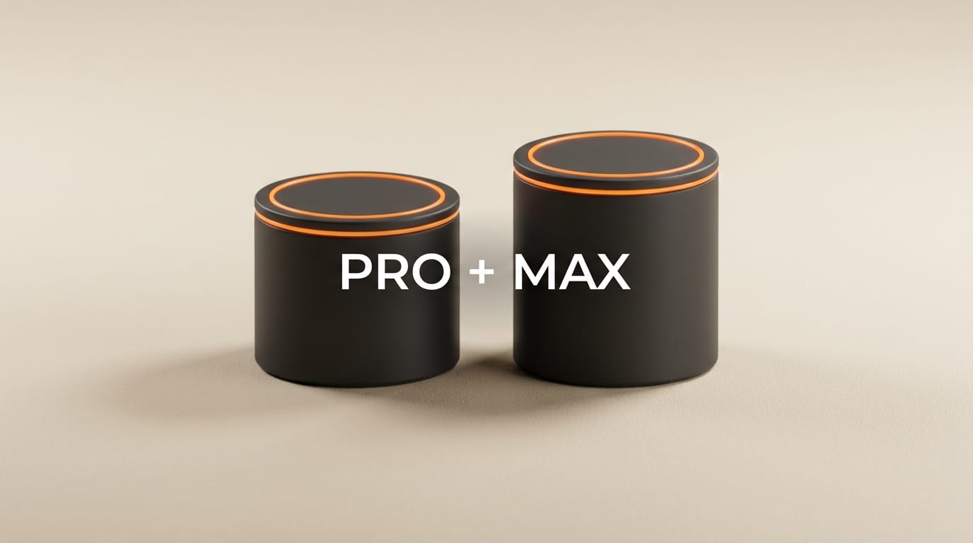 Two charcoal tier badges with orange rings, the right slightly taller, representing Claude Pro and Claude Max tiers.
