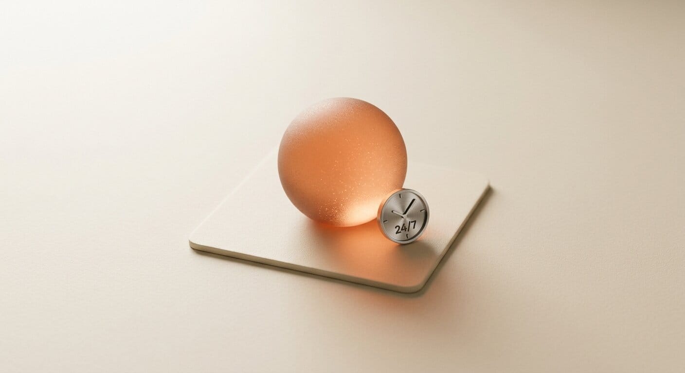 Always-on AI agent orb with 24/7 clock representing Gemini Spark