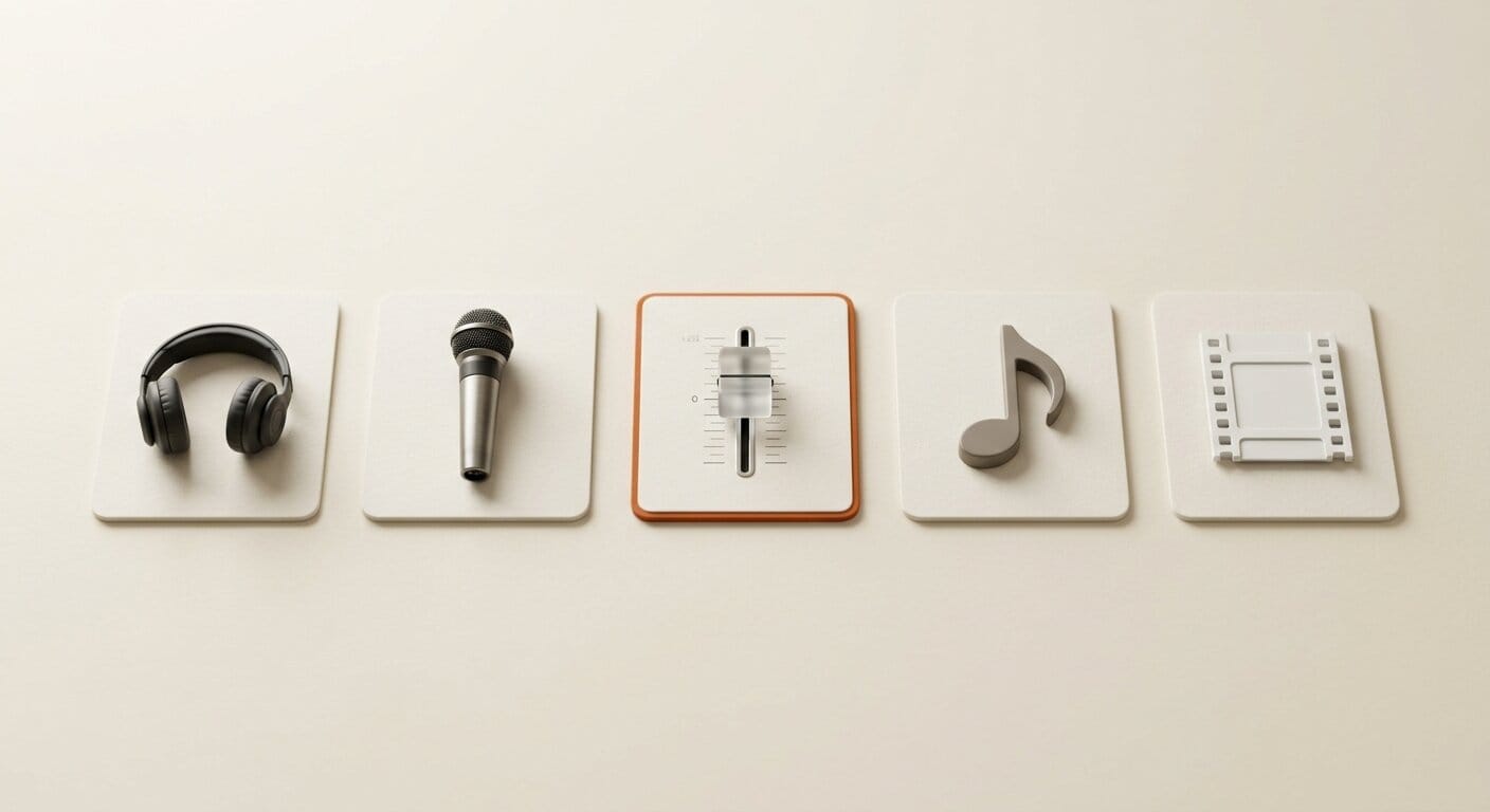 Five creative tool icons representing stem separation use cases