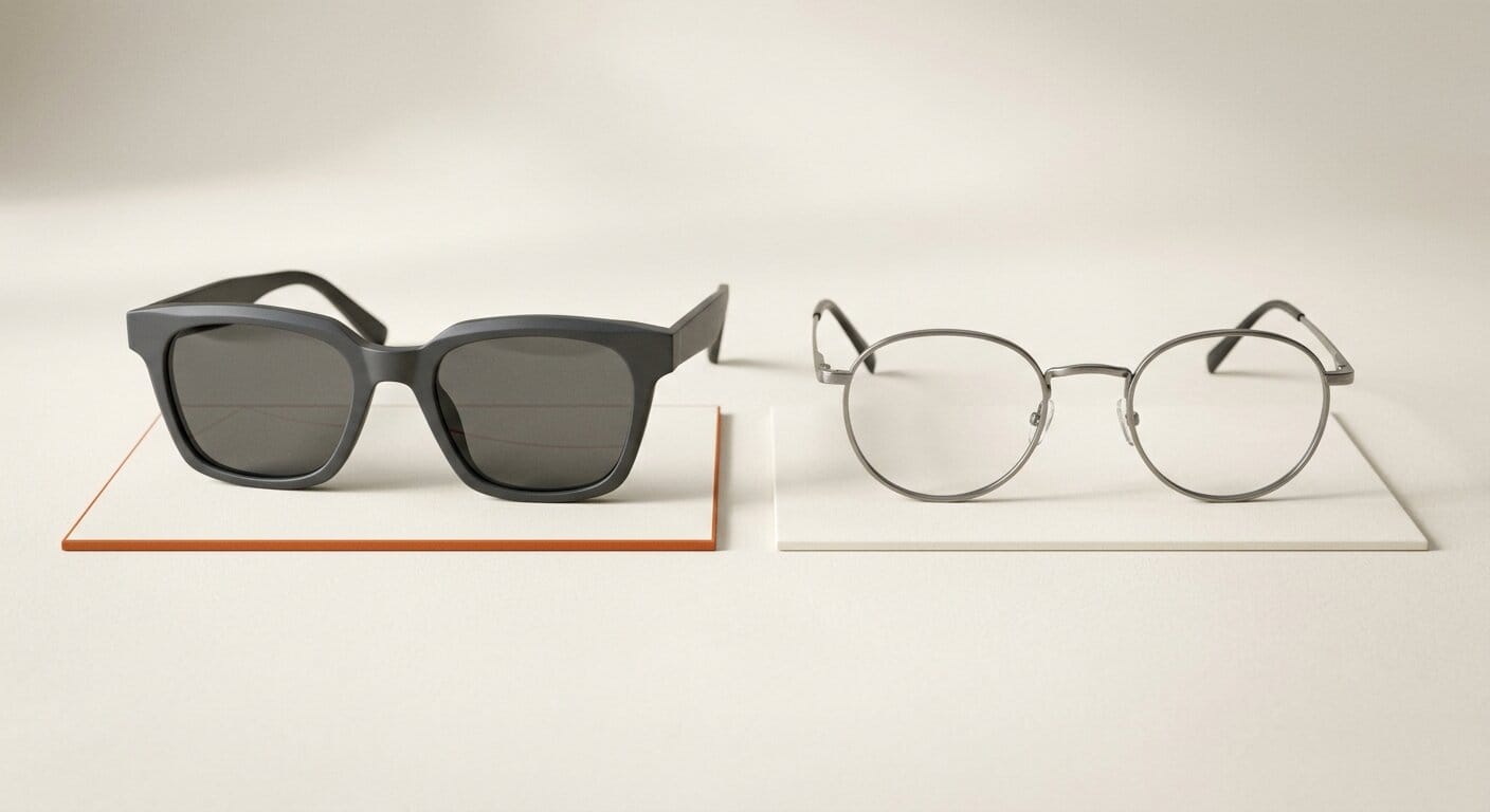 Two stylish glasses frames representing Gentle Monster and Warby Parker