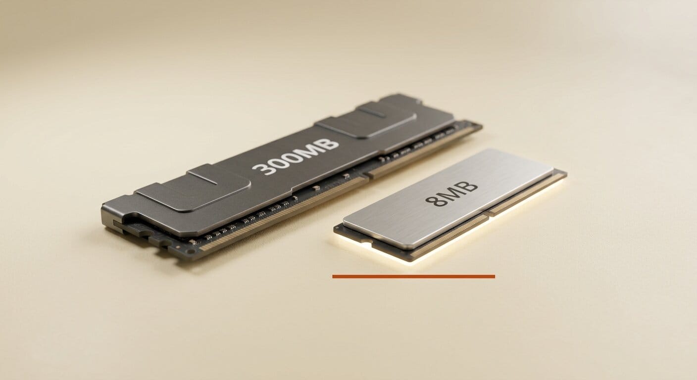 RAM comparison showing 8MB vs 300MB for Rust vs JavaScript coding agents