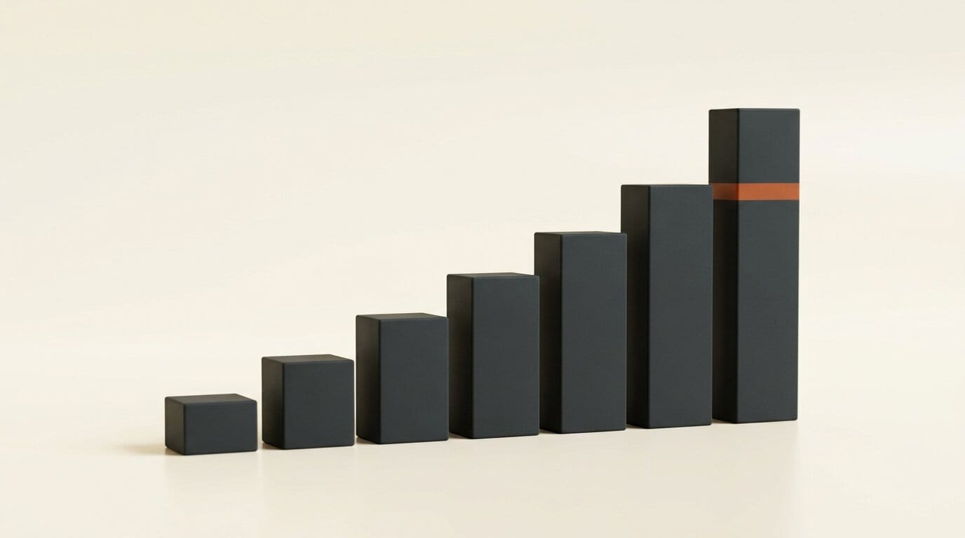 Ascending 3D bar blocks with one orange block showing AI OCR benchmark accuracy gains