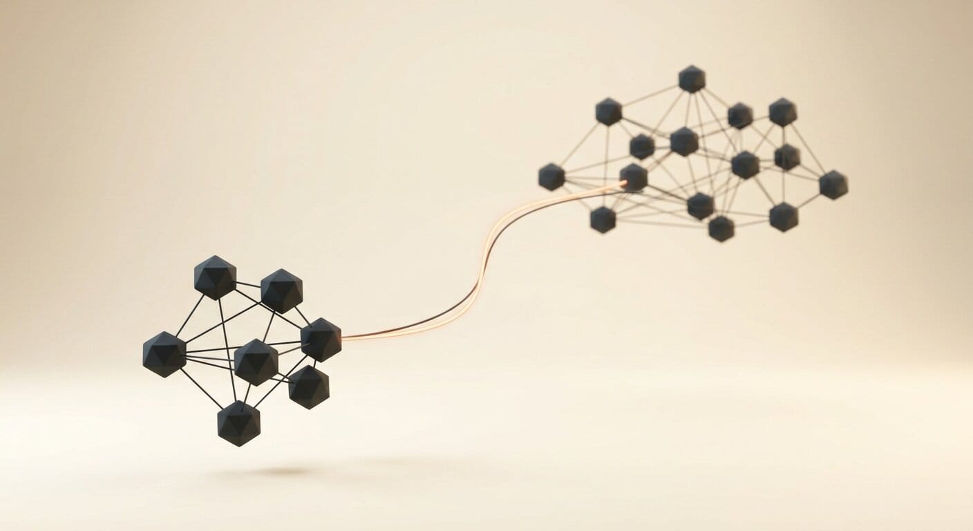 Linked nodes showing a hybrid creator pipeline routing tasks between local and cloud