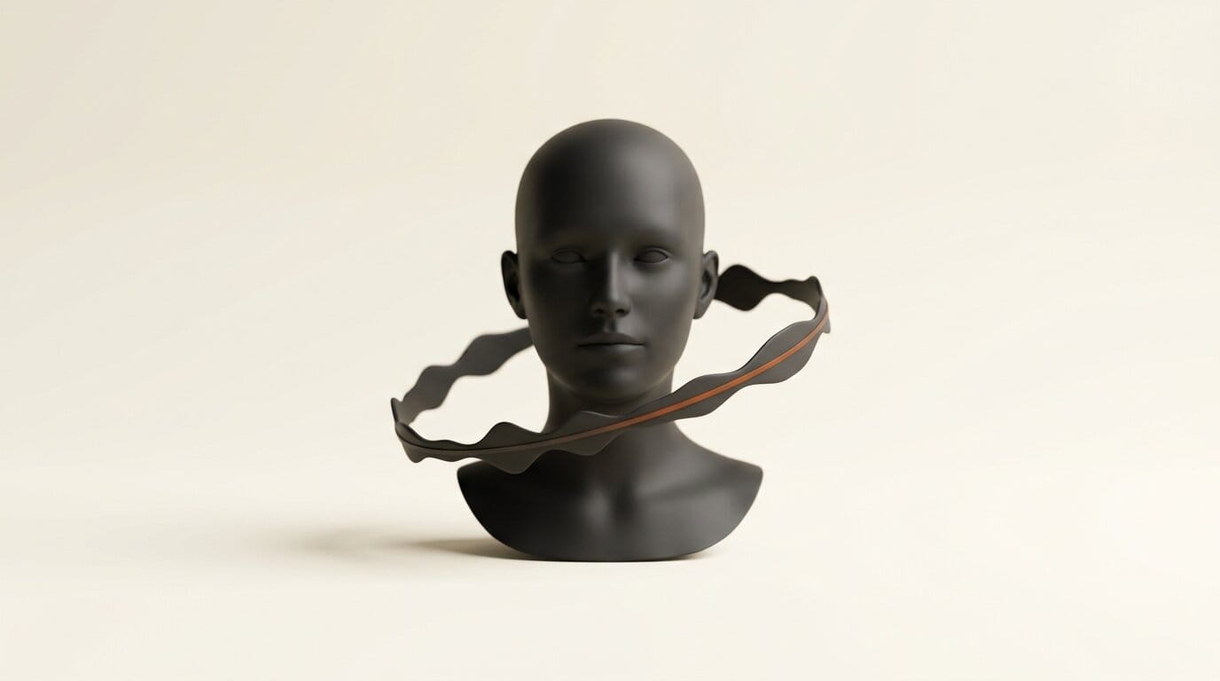 3D render of a talking-head bust with a soundwave band, representing voice and avatar generated together