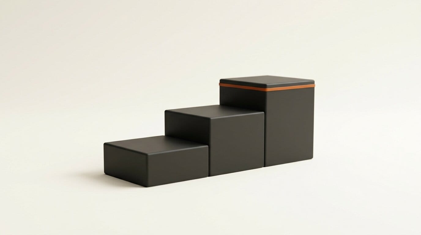 Matte 3D render of three ascending blocks, a metaphor for GGUF quant levels