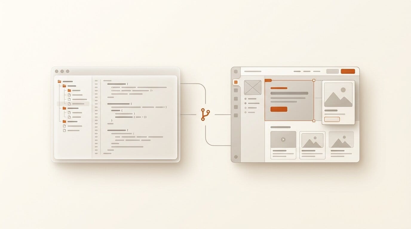 An external coding agent connected to a visual design canvas on an isolated branch