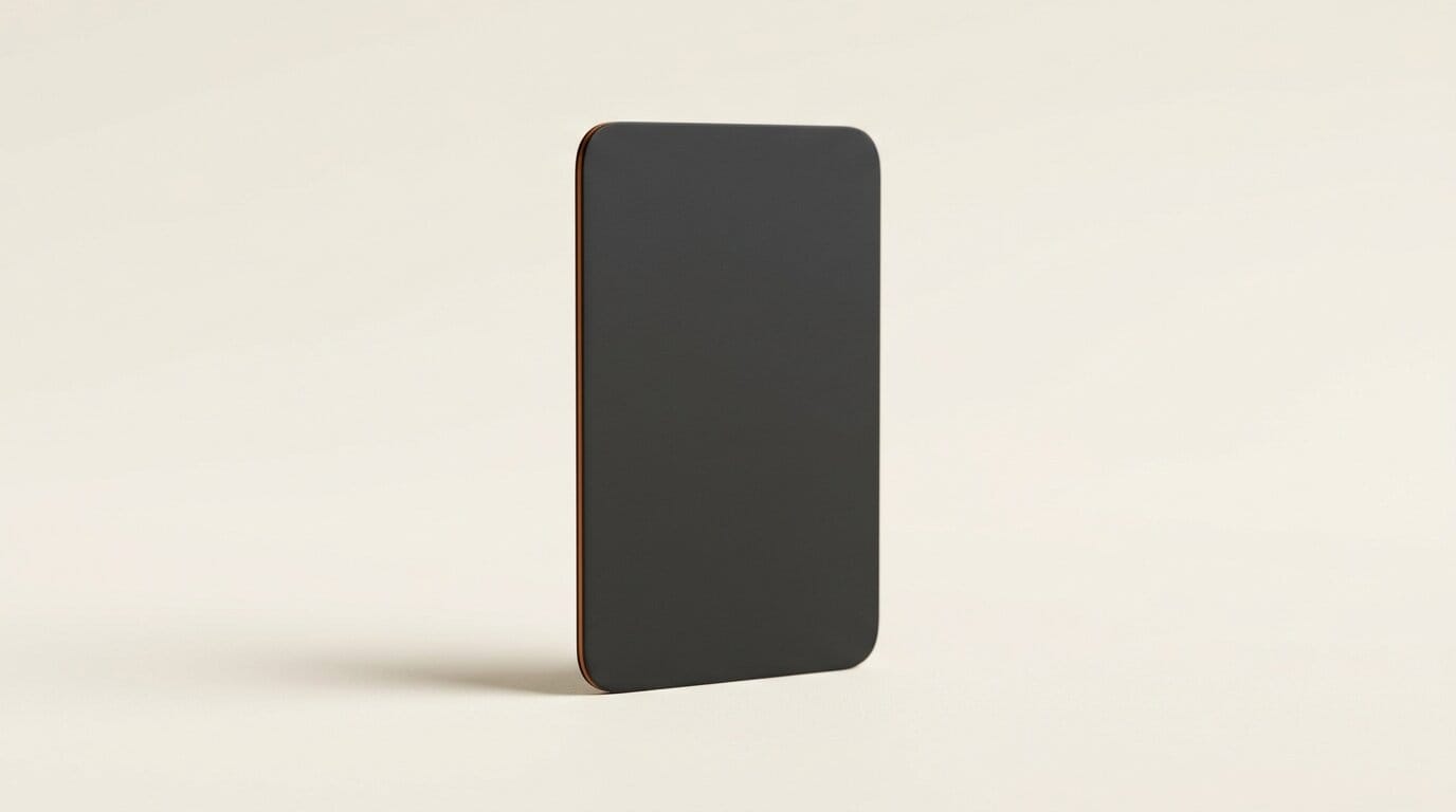 Single matte 3D object with one orange-banded corrected edge representing fixing character drift