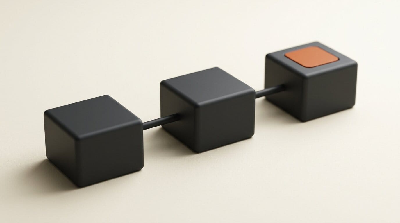 3D render of linked blocks representing the step-by-step avatar video workflow