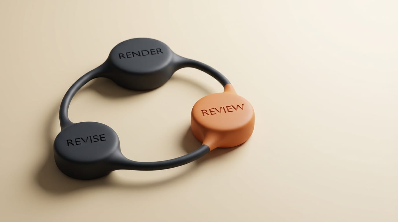 Diagram of an autonomous render, review, and revise loop for AI video generation