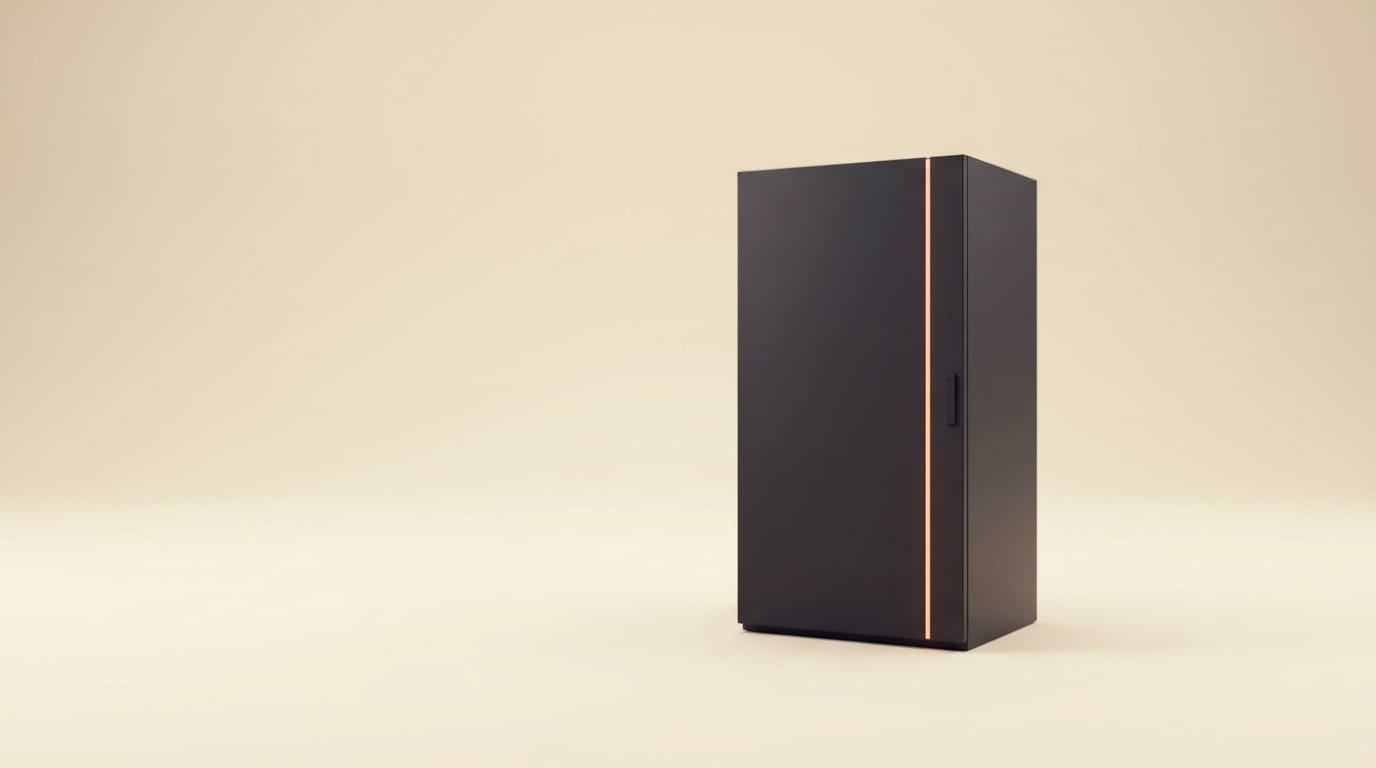 A matte 3D server rack with an orange accent representing self-hosted inference cost
