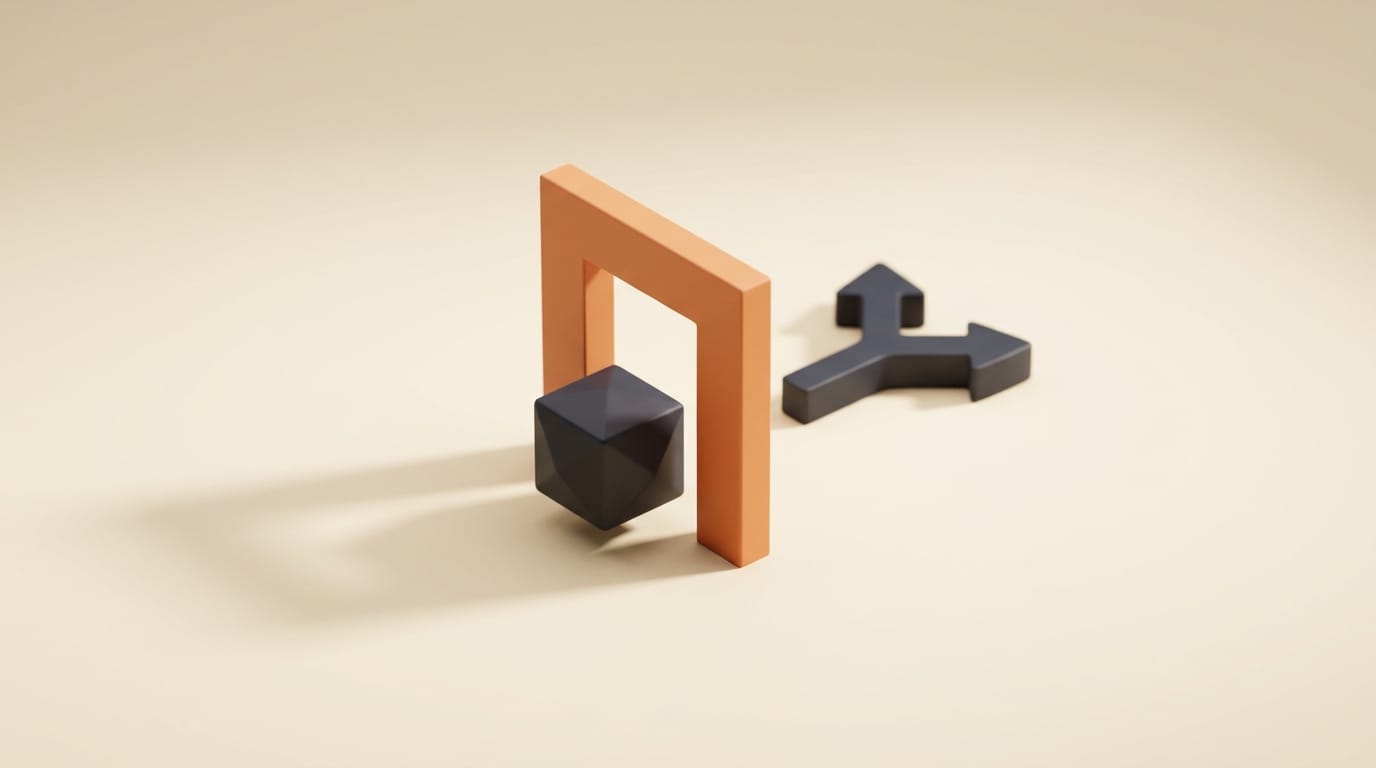 Matte 3D render of a read-only model output passing through a narrow allow-list gate before reaching a pull request