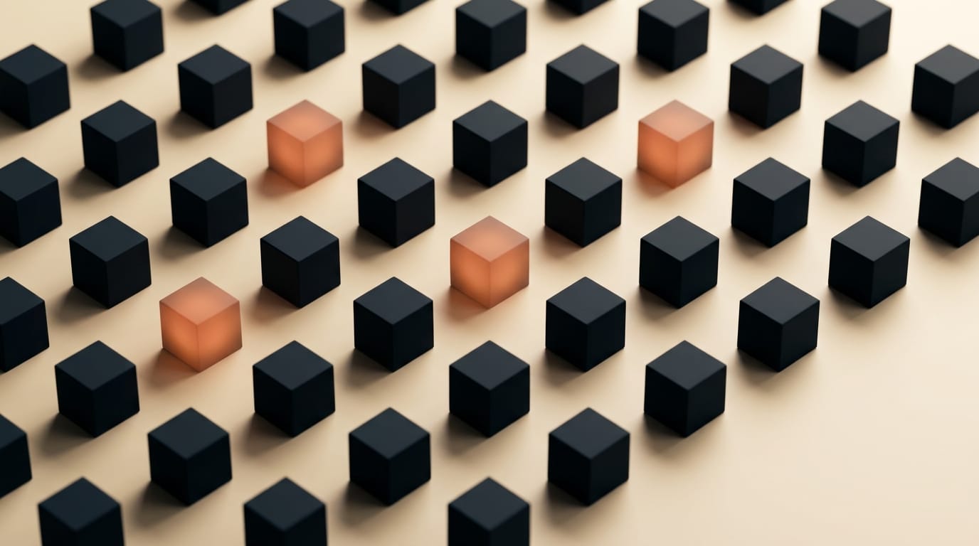 Mixture-of-experts sparse activation shown as a grid of cubes with a few highlighted