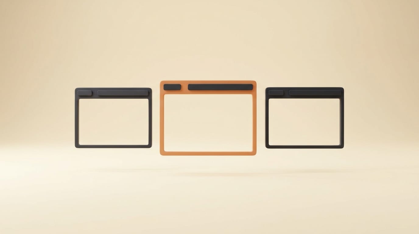 Three matte 3D browser-window forms of different sizes representing three MCP server options