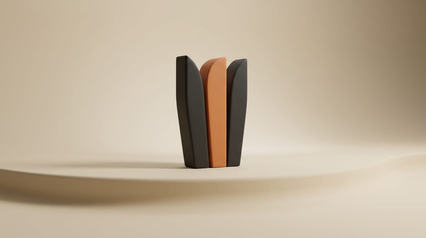 A matte 3D trophy split into three zones representing each tool winning a different category