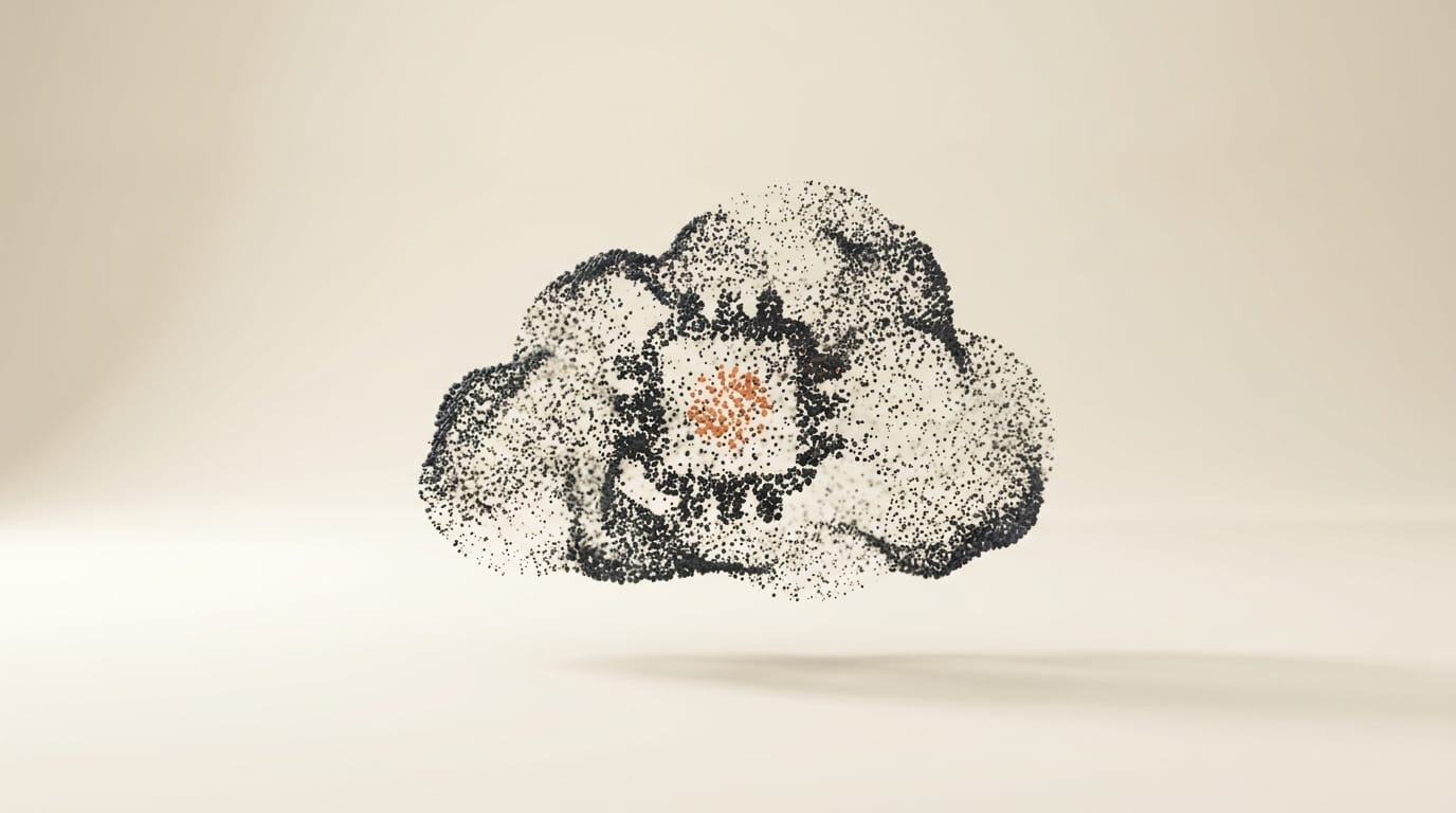 Minimal 3D render of connected pipeline nodes ending in a splat export