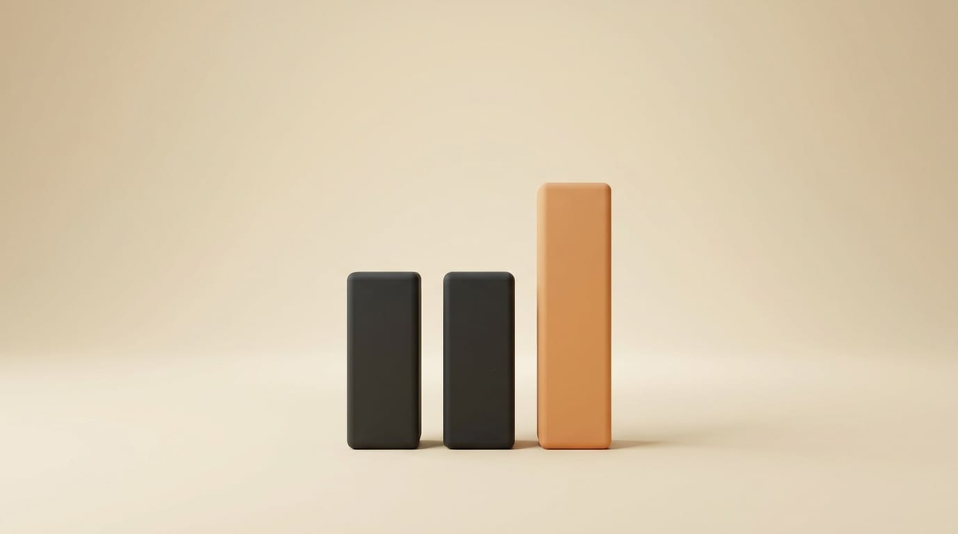 Minimal 3D render of three server stacks of very different sizes on a shelf