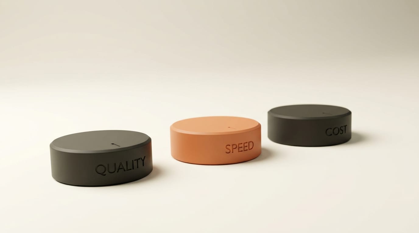 Creator choosing quality, speed, or cost priority for a generative media project