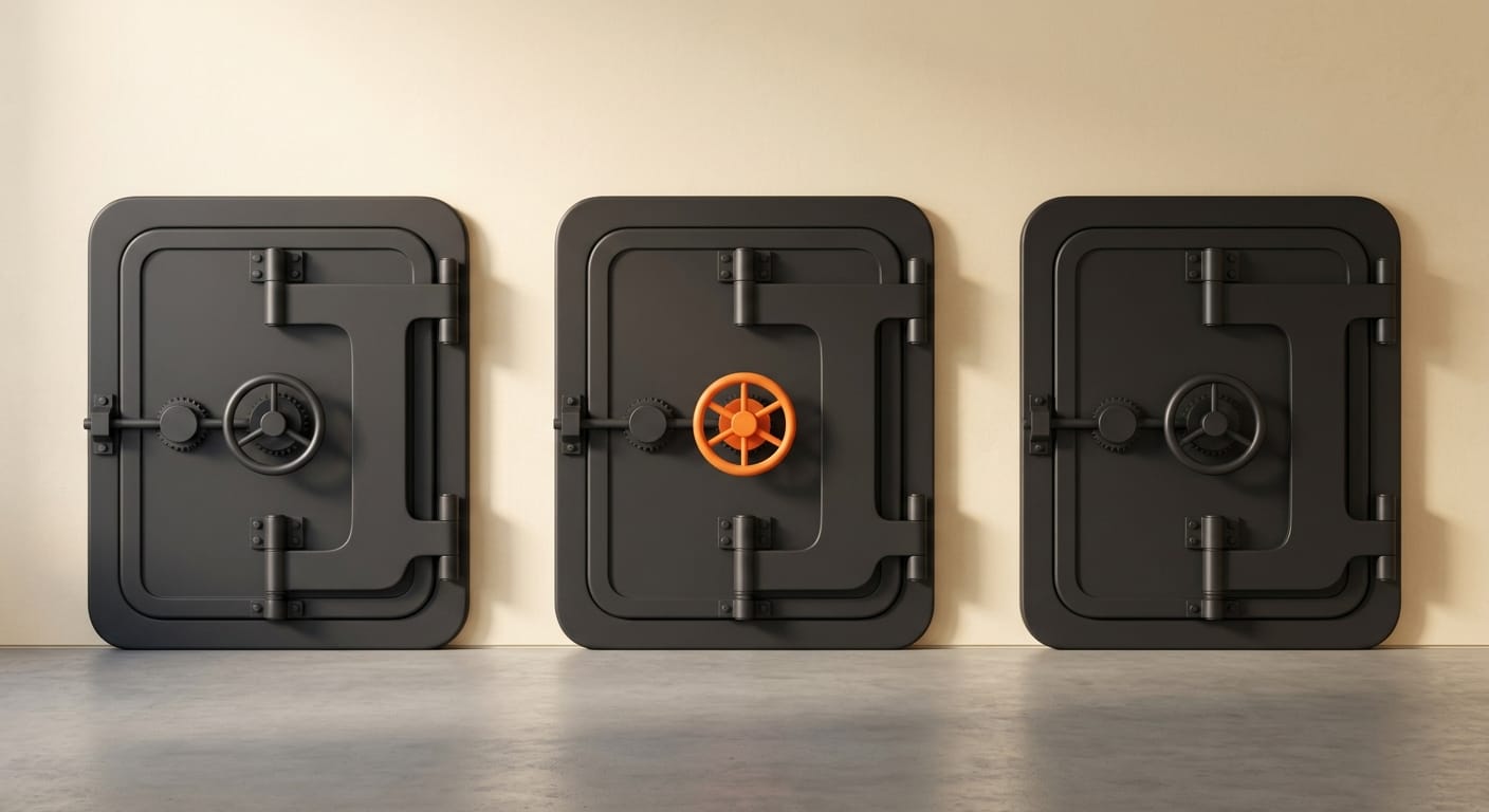 Three matte 3D vaults side by side representing three assistant memory systems