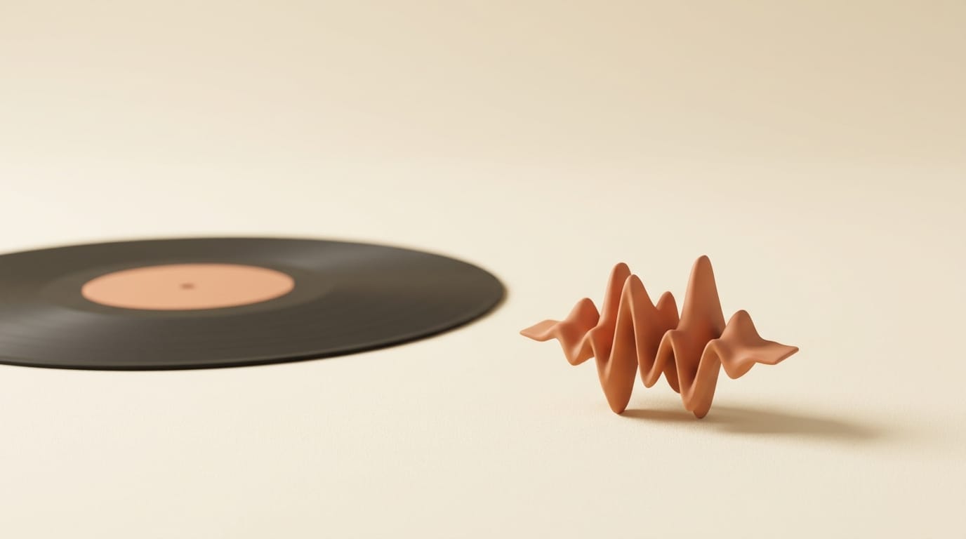Stack of custom vinyl records with AI-generated cover art
