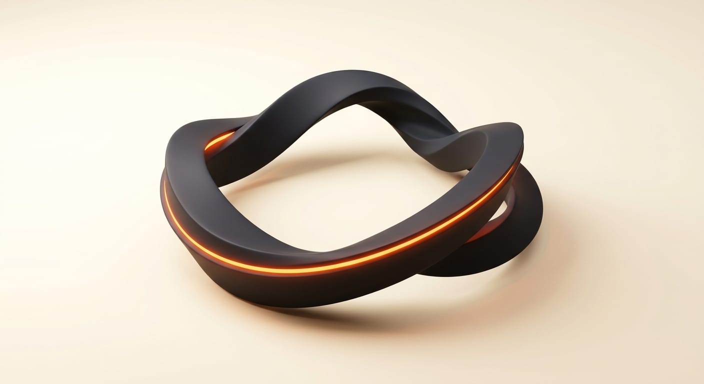 Minimal 3D render of a continuous looping thread of thought forming a closed ring