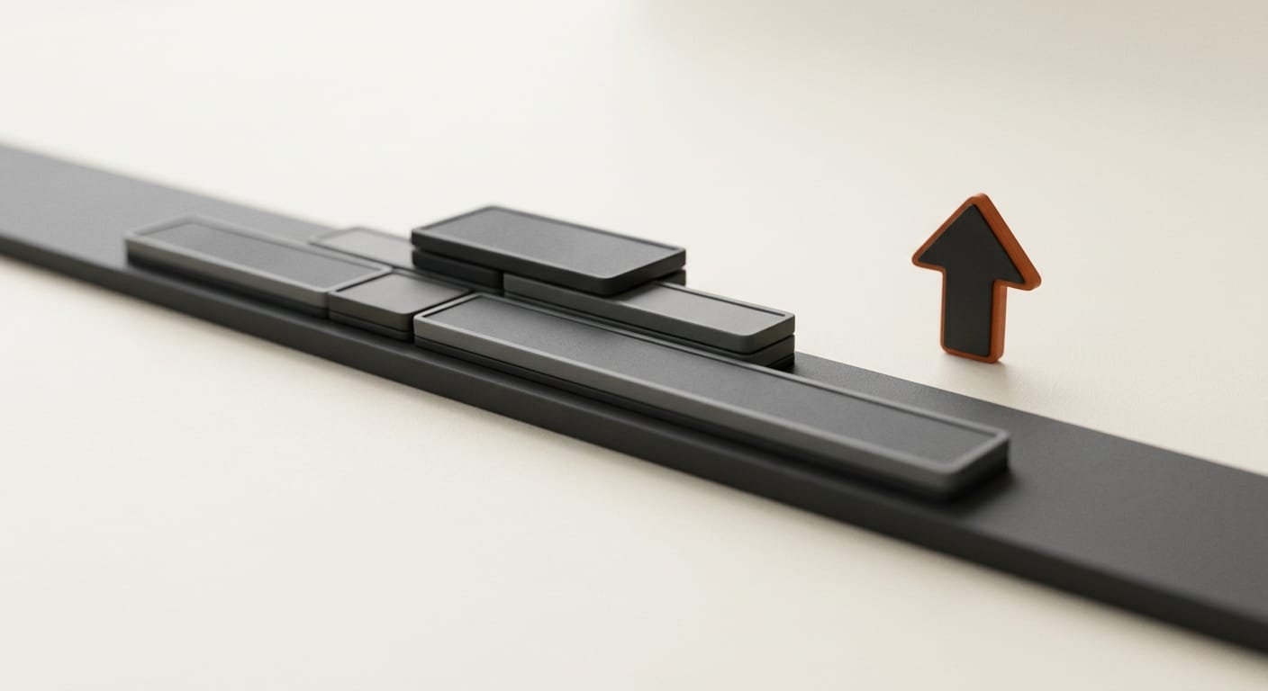 3D render of a video-editing timeline with an upload arrow