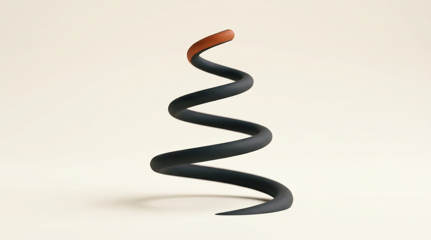 Ascending 3D spiral representing a self-improving training curriculum