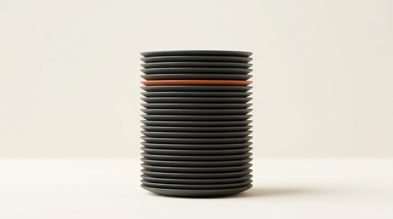 Stack of thin 3D plates representing many cheap audio iterations