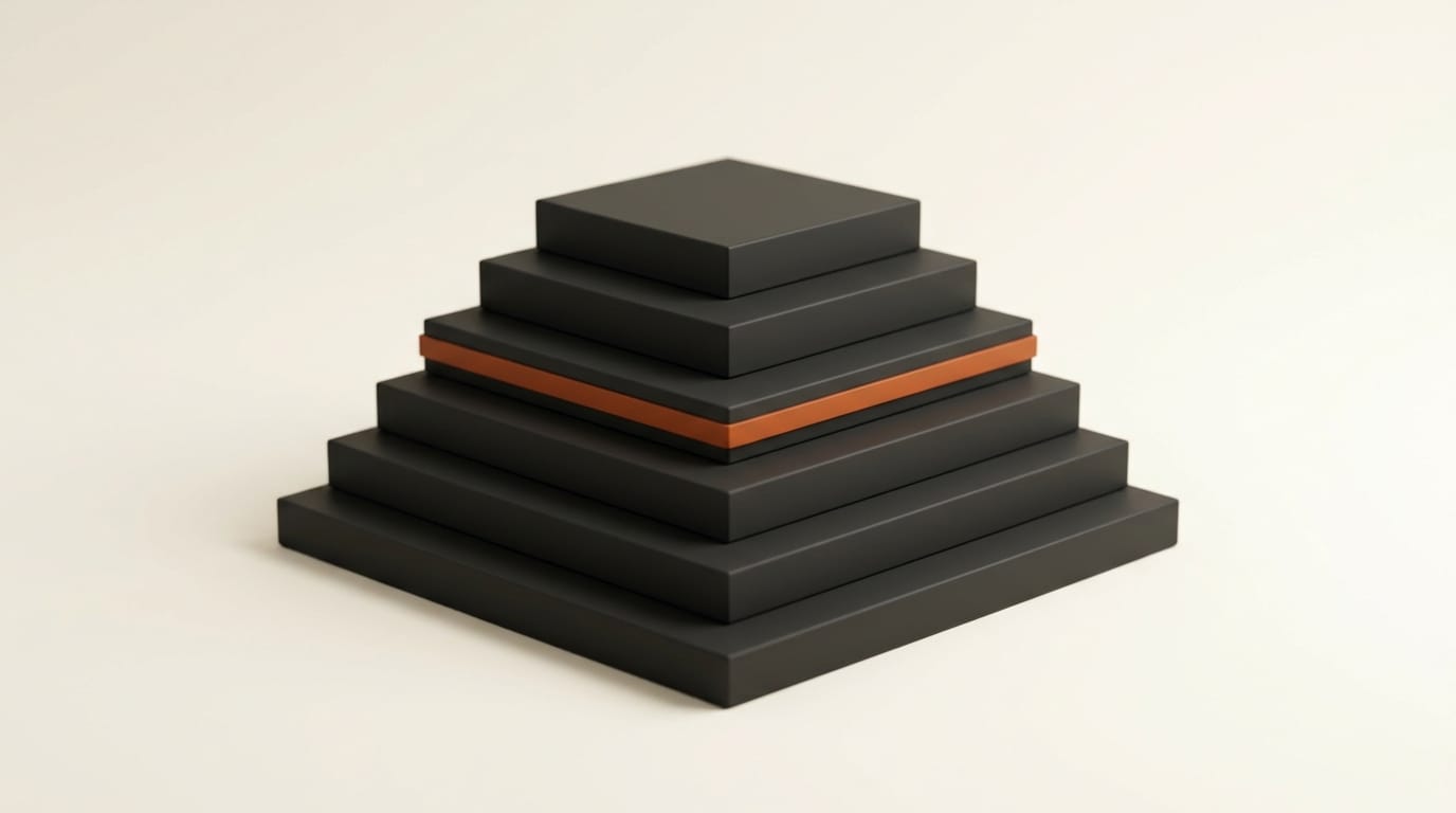 Stepped 3D platforms representing Qwen3.8-27B quantization tiers