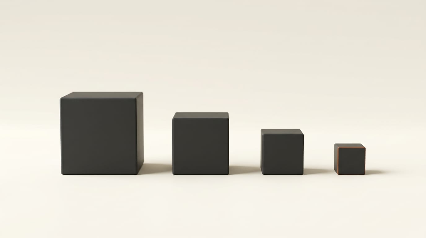 Four descending 3D cubes representing model memory requirements by precision tier