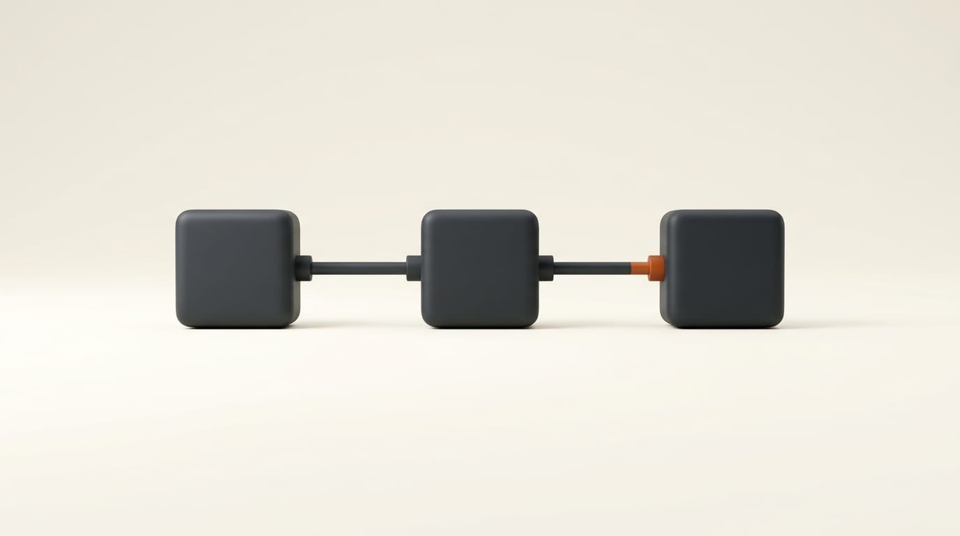 Three linked 3D nodes representing a local batch processing pipeline