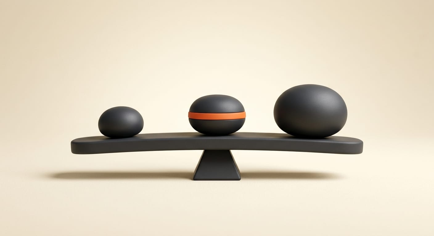 A 3D balance weighing three moderation options against cost, privacy, and control