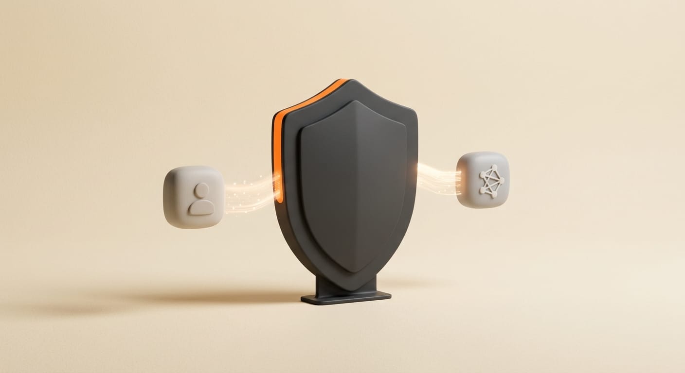 A shield-shaped moderation filter sitting inline between a user and a generation model