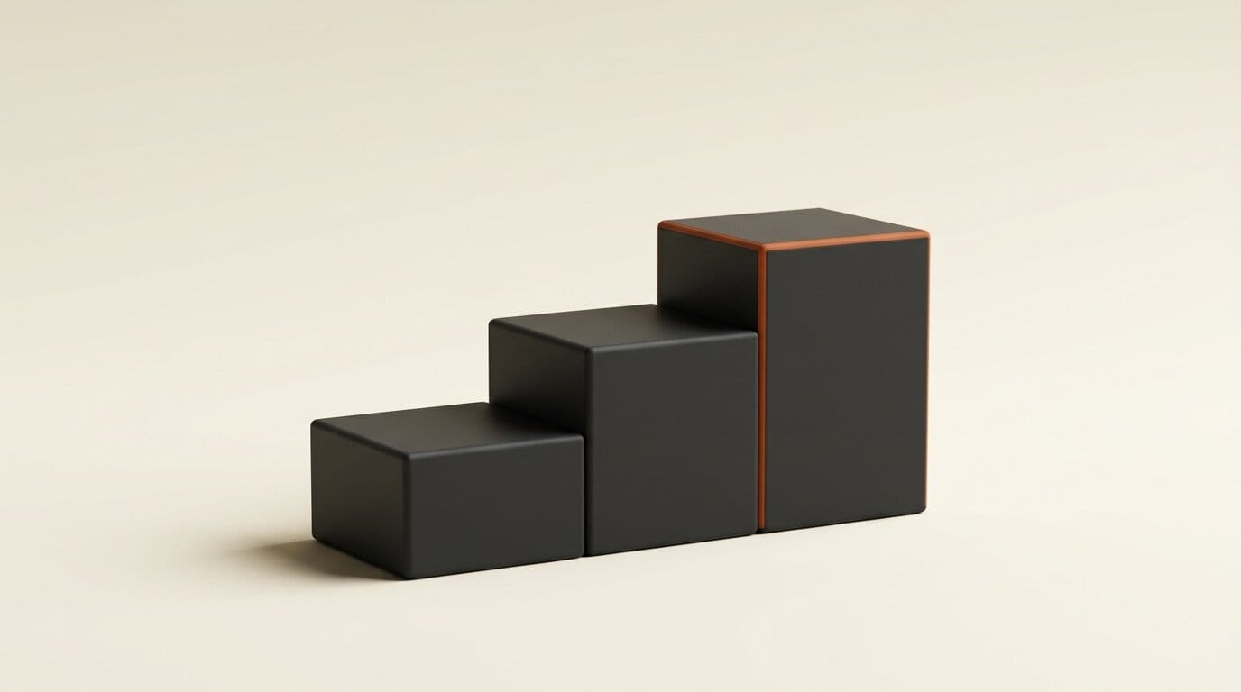 Ascending blocks with one accent marking the largest gain