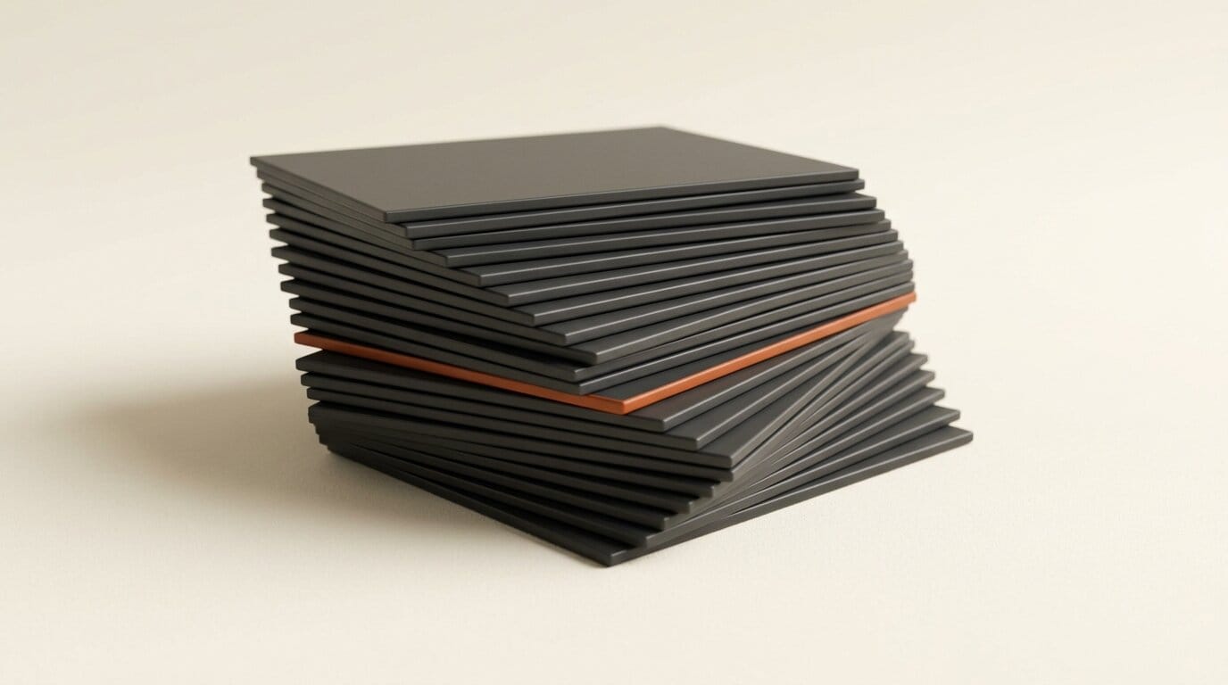 Stacked tiles representing many reference assets feeding one output