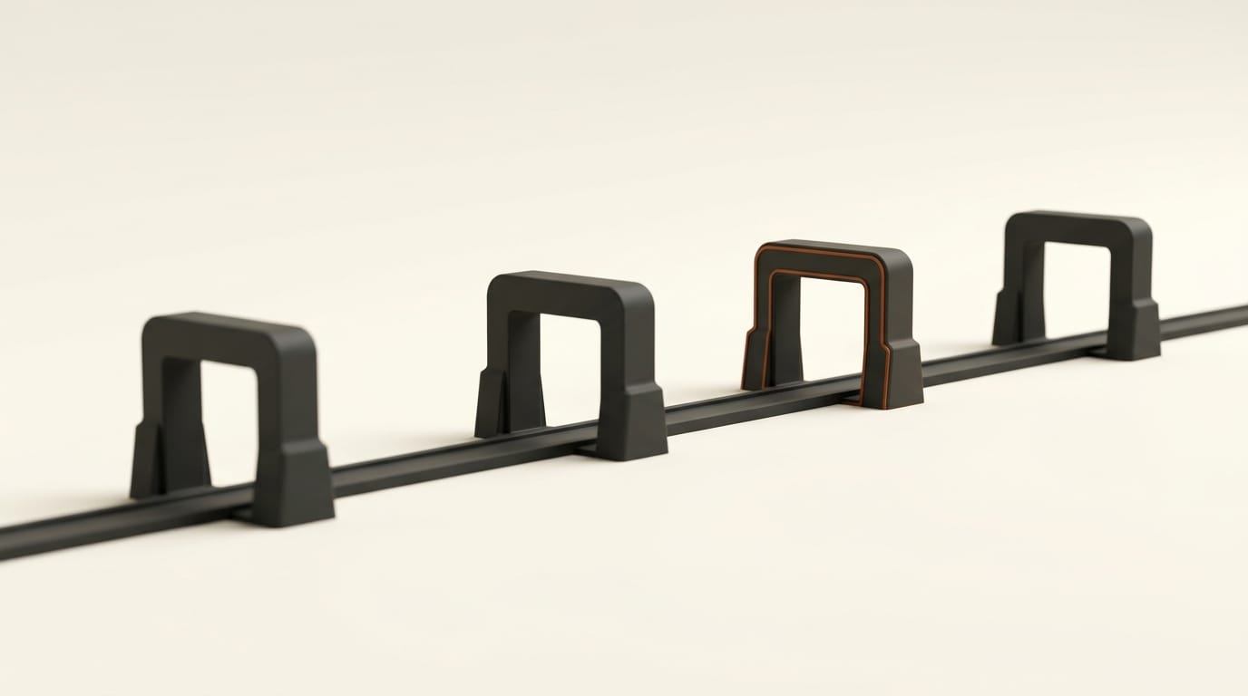 Four 3D checkpoints along a track representing review stages before render