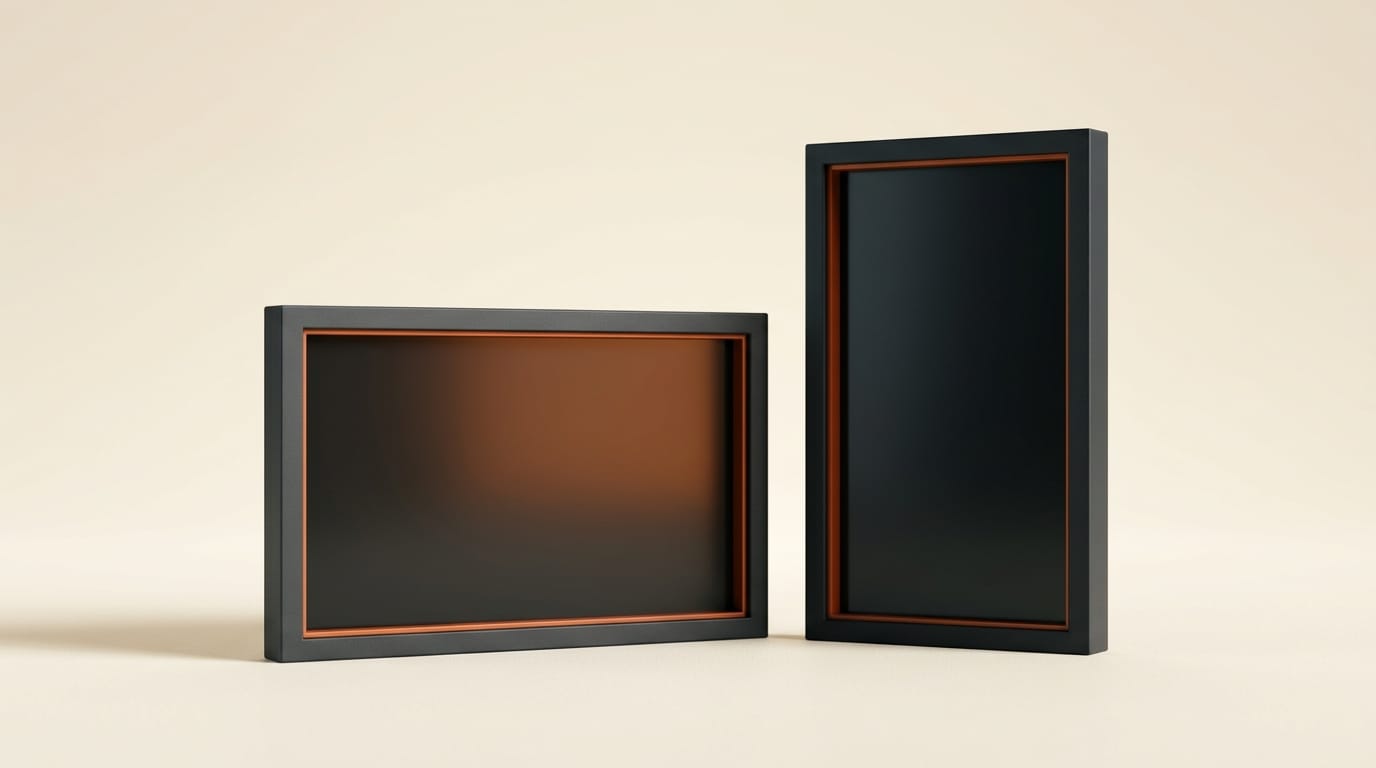 Landscape and portrait 3D frames representing 16:9 and 9:16 output