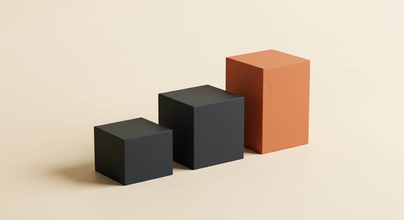 Three ascending matte 3D blocks in charcoal with a single orange accent block, representing a head-to-head comparison of voice coding tools