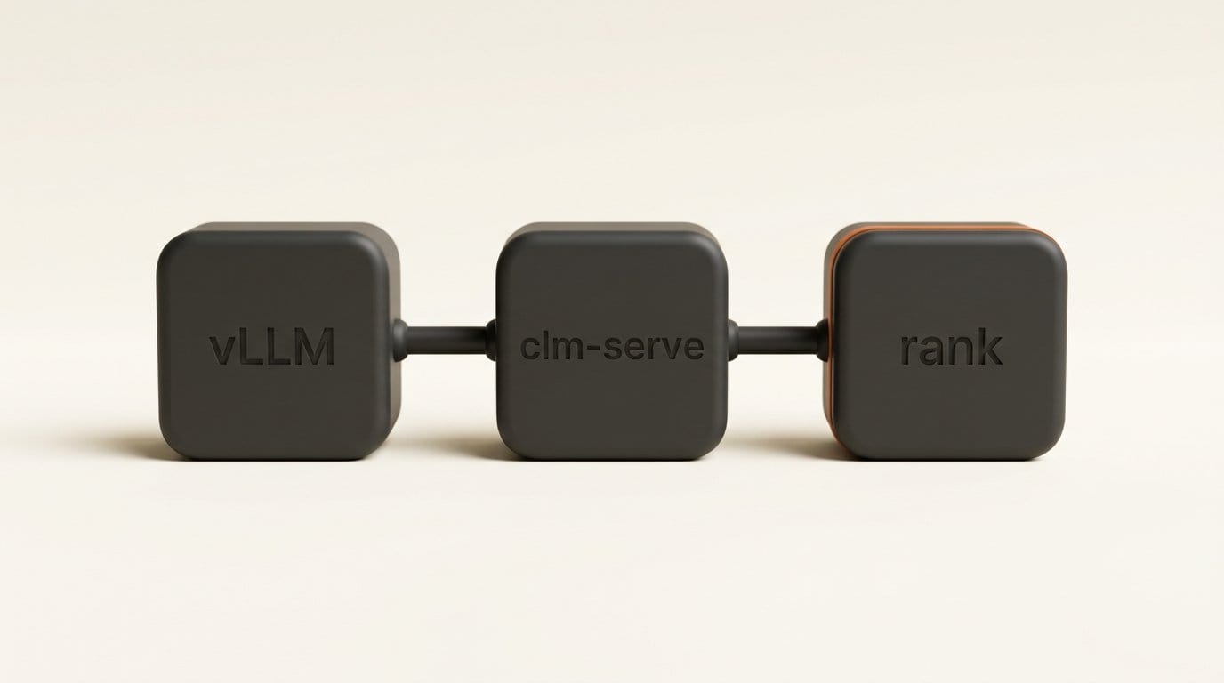CLM-8B setup pipeline: a vLLM encoder feeds clm-serve, which ranks a coding agent's candidates