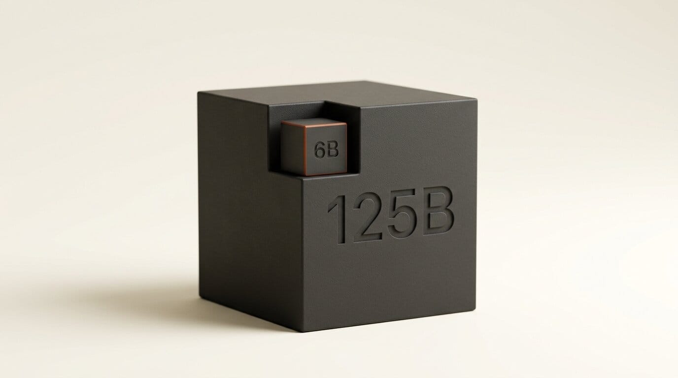 Two nested charcoal blocks showing 125B total parameters against 6B activated per token