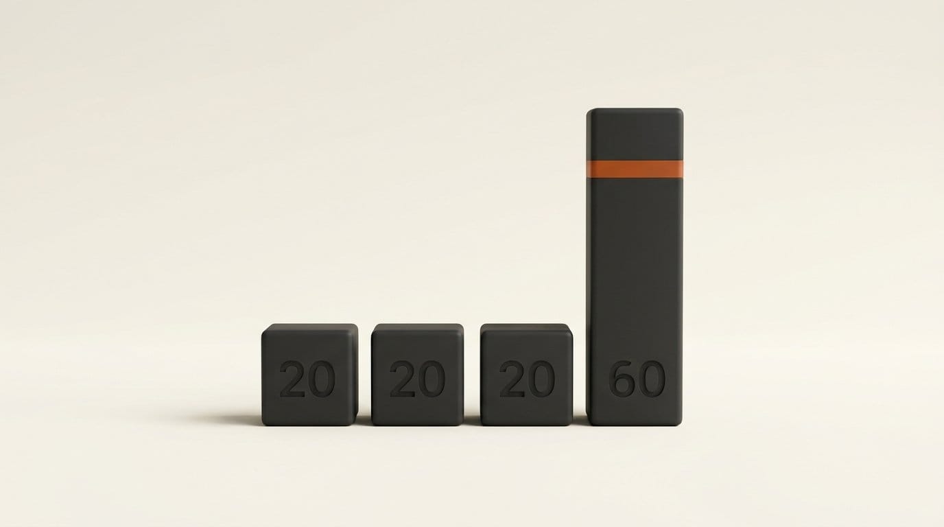 Three bars engraved 20 beside one bar three times taller engraved 60