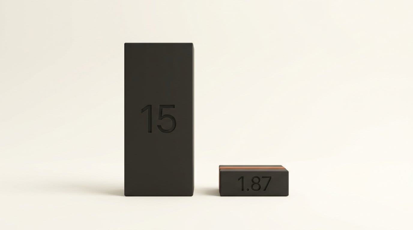 Two matte 3D bars engraved 15 and 1.87, Qwen 3.0 Realtime Flash audio output price before and after