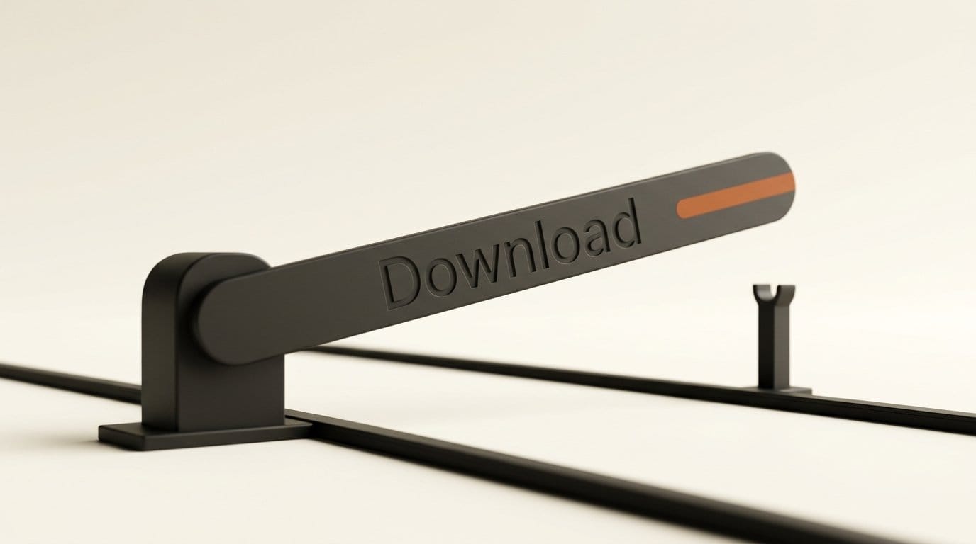 A single gate arm engraved Download across a narrow track