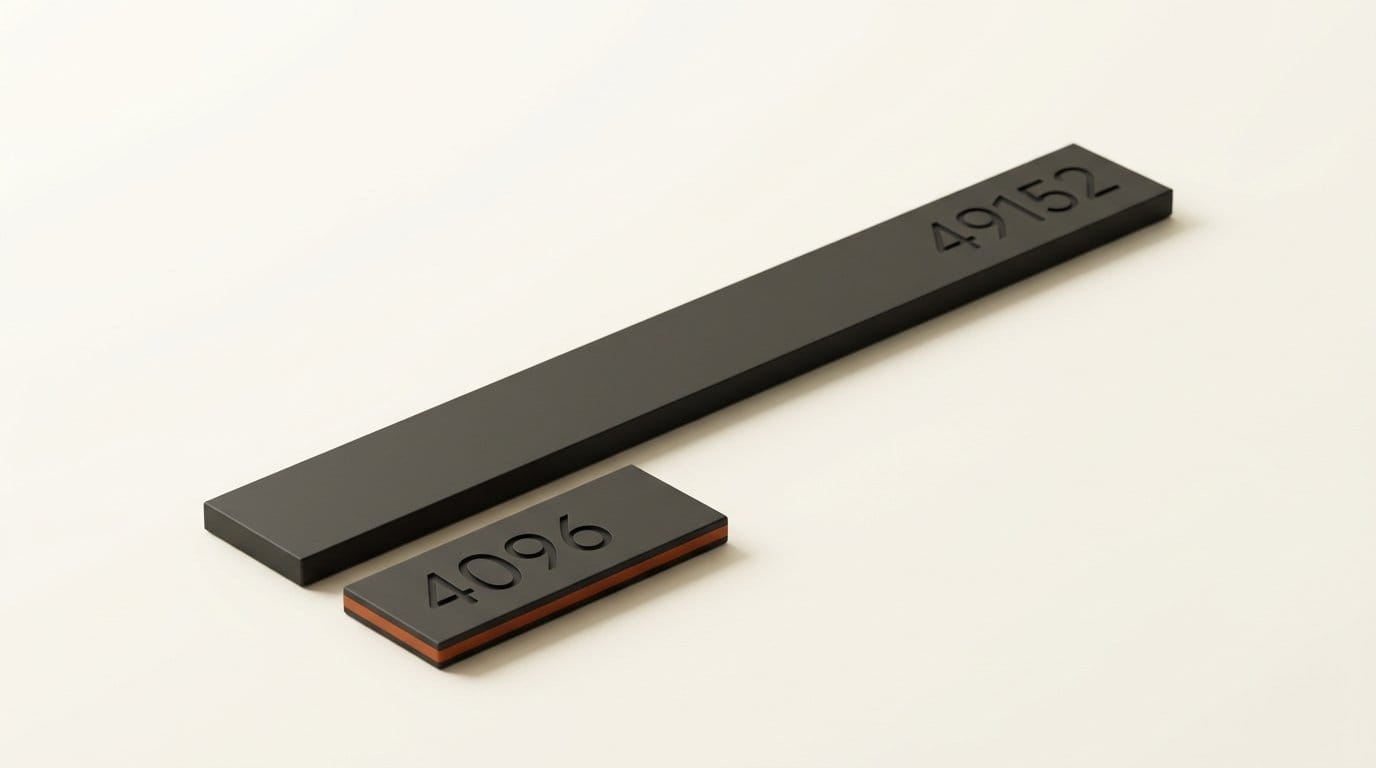 Two 3D slabs engraved 49152 and 4096 showing the input and output token ceilings