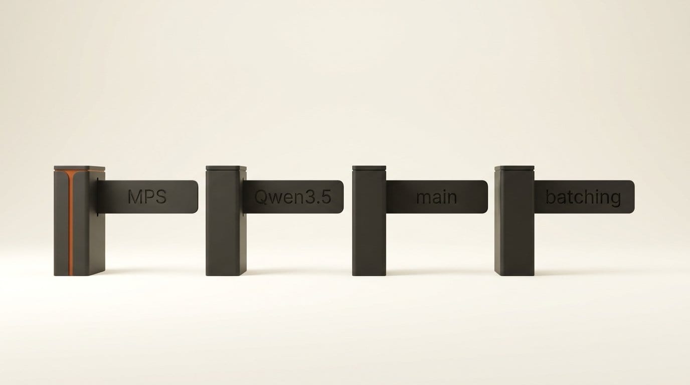 Four 3D barrier gates engraved MPS, Qwen3.5, main and batching