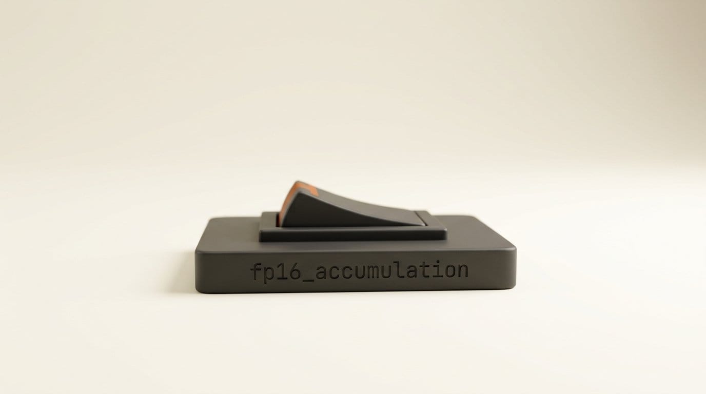 A matte 3D toggle switch in the off position, its base engraved fp16_accumulation