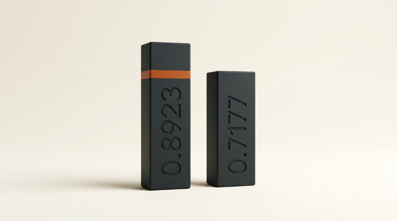 Two 3D bars comparing alpha soft IoU of 0.8923 against 0.7177 on the Crello test set