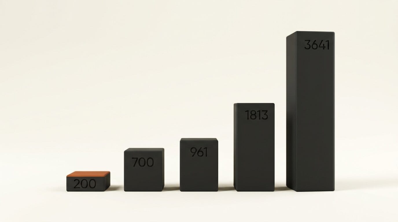 Bar heights comparing benchmark test-set sizes, with DroidCall at 200 rows the smallest